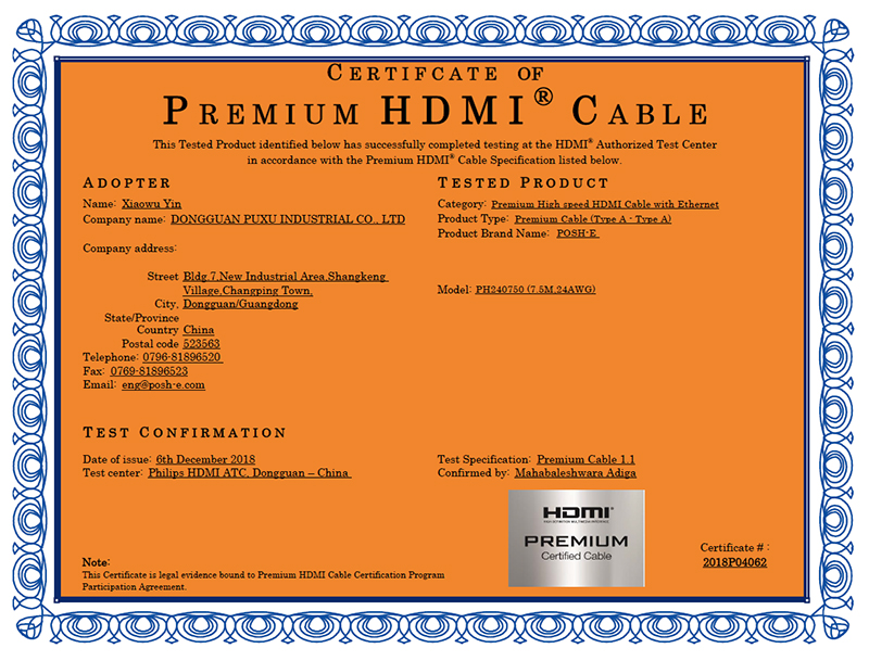 7.5m PREMIUM HDMI certification