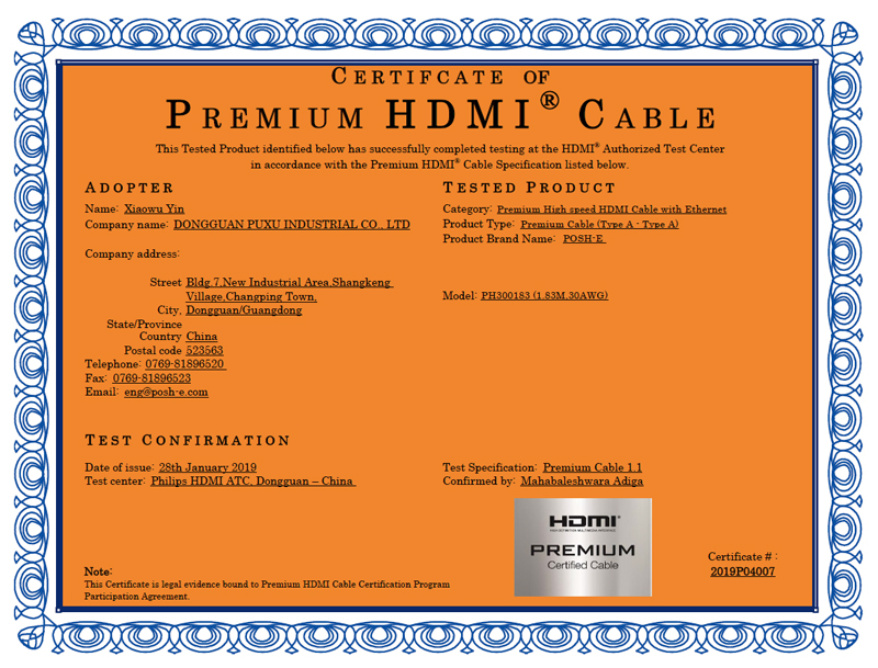 1.83 m PREMIUM HDMI certification